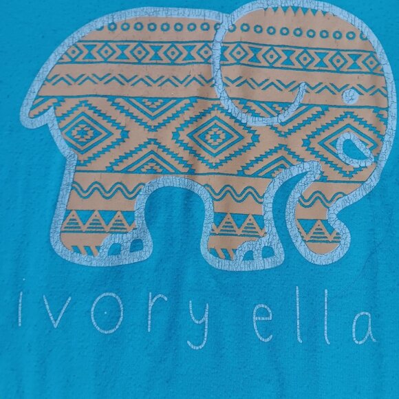 Women's Elephant T-shirt Large Ivory Ella Blue Long Sleeve Vessos Cotton 2 Side - Picture 6 of 6
